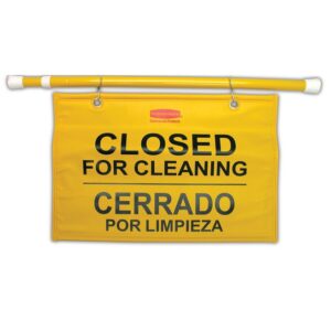LETRERO COLGANTE CERRADO POR LIMPIEZA AMARILLO RUBBE